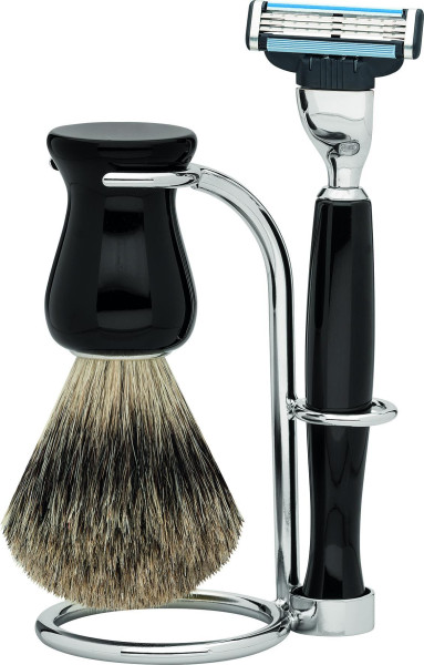 Set de rasage | Gillette® Mach3® | Résine précieuse noir Série "Premium Design BARCELONA".