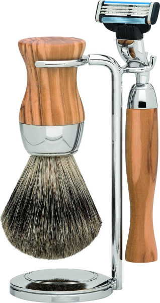 Set de rasage | Gillette® Mach3® | bois d'olivier | pur-gris Série "Premium Design VIENNA".